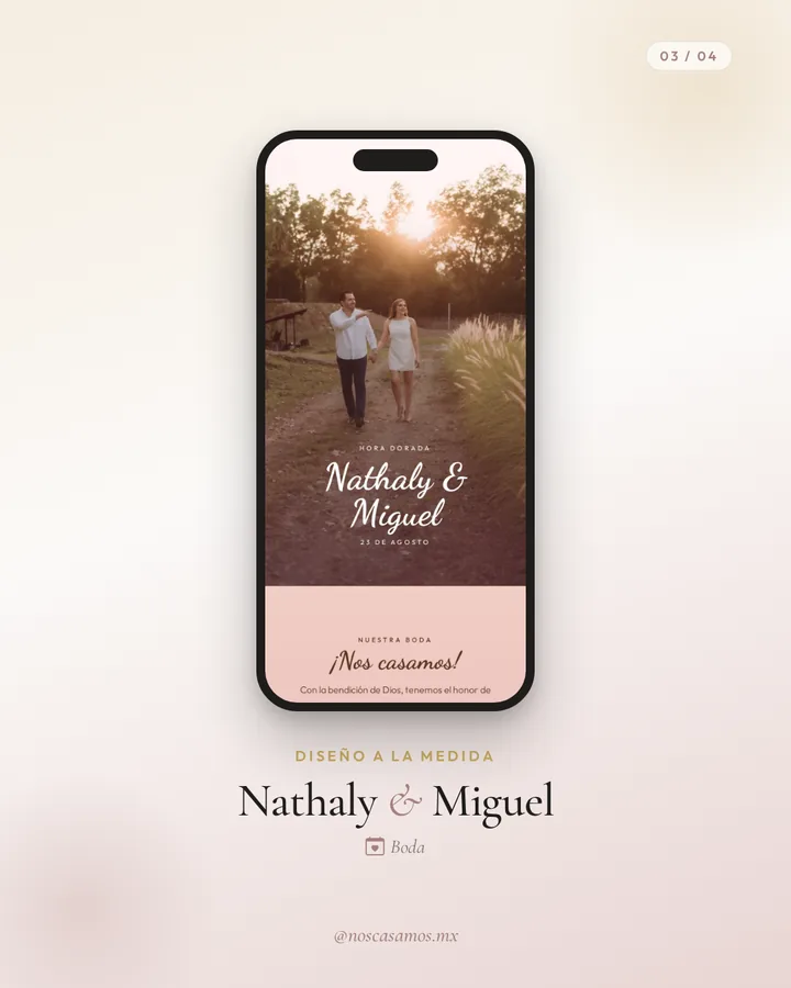 Invitación digital de Nathaly & Miguel en el celular